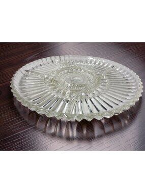 1950s KROMEX 12 in Divided Ribbed Clear Glass Platter Mid Century Sawtooth Relis